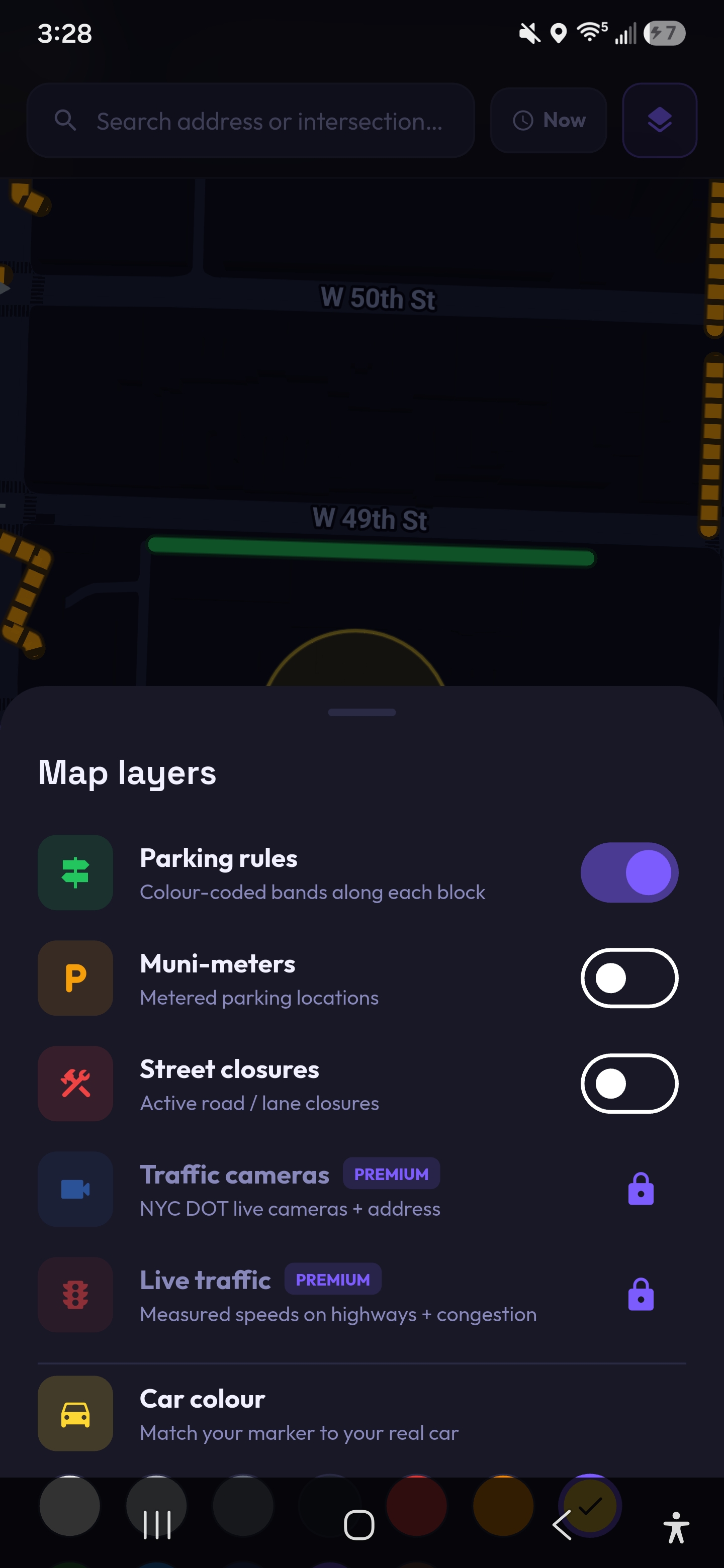 PRK map layers: parking rules, muni-meters, street closures, live traffic camera toggles